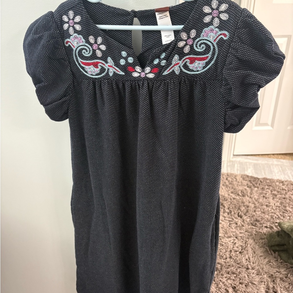 Tea Collective Embroidered Blue Dress with Floral Design